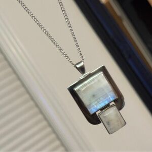 Art Deco Sterling Silver and Moonstone Pendant Necklace